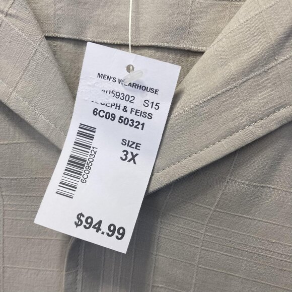 NWT Joseph & Feiss 100% Silk Button Up Shirt Mens 3XL Beige Classic Short Sleeve - Picture 6 of 13